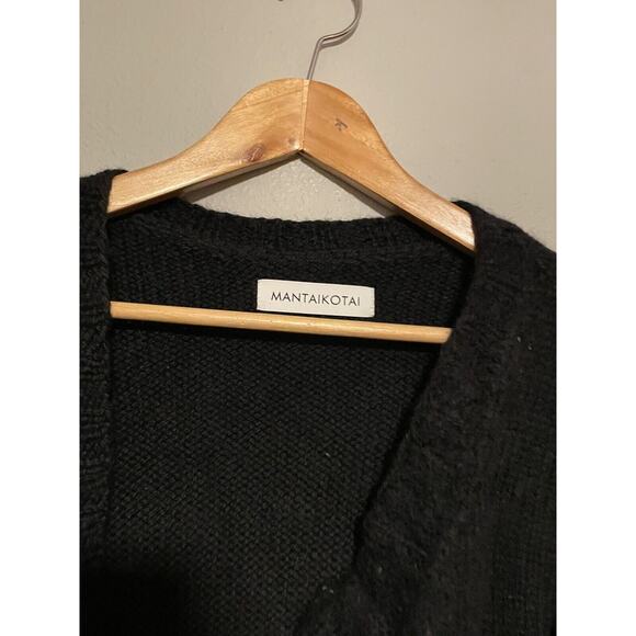 Mantaikotai Womens Cardigan Large Black Wool Chunky Knit Open Front Sustainable - Picture 2 of 7